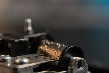 Music box close-up. Macro photography of a music box.