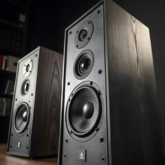 Two audio sound speakers, designed to deliver high-quality sound, often used