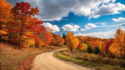 Vibrant Autumn Path with Golden Leaves and Serene Fall Colors V5