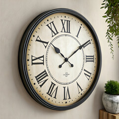 A wall clock, a timekeeping device mounted on the wall, featuring hands