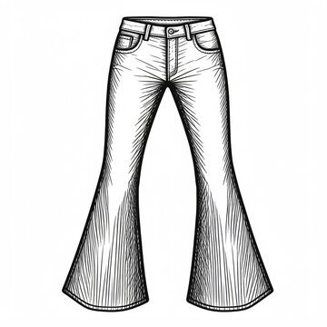recommend clip art: A pair of flared pants drawn with black lines. Black-and-white illustration