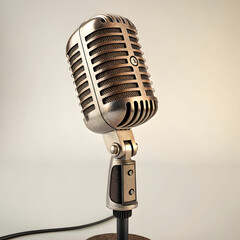 A vintage microphone isolated on a white background, showcasing classic