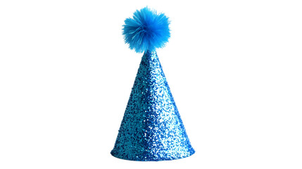Blue Glitter Party Hat with Pom Pom  Festive Celebration Headwear