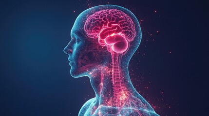 Naklejka premium Human Brain Anatomy: A Digital 3D Model of the Nervous System