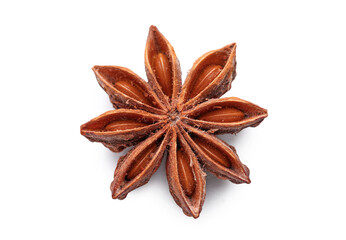 Star anise spice on white background