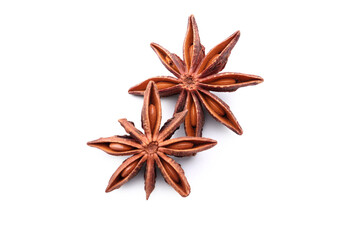 Star anise spice on white background