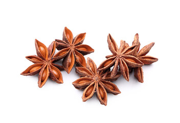 Aromatic star anise spice on white background