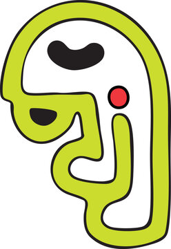 doodle verde. e punto rosso ricorda una figura antropomorfa