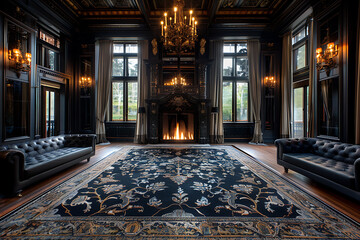 Obraz premium victorian parlor, opulent victorian parlor complete with a beautiful fireplace, luxurious silk upholstery, and plush carpets exuding warmth and luxury
