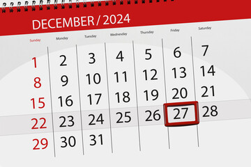 Calendar 2024, deadline, day, month, page, organizer, date, December, friday, number 27