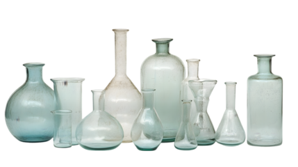 Collection of Vintage Glass Bottles  Jars  and Beakers   Laboratory Glassware  Chemistry E