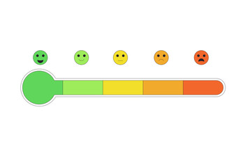 Emotion scale thermometer. Mental health and tired bar. Stress level measurement. Feeling and mood chart. Anger indicator symbol isolated on white background. Vector outline flat illustration