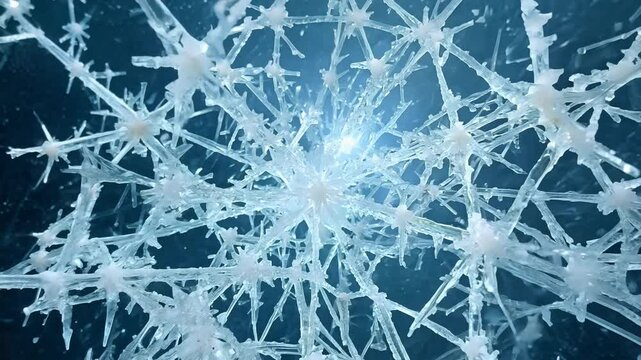 Growing ice crystal video featuring a clear to white texture with branching dendrite patterns