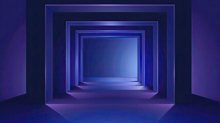 Fototapeta premium An abstract scene featuring a series of illuminated, geometric shapes in shades of blue and purple.