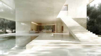 Obraz premium Modern Minimalist Home Interior Design Featuring Marble Staircase