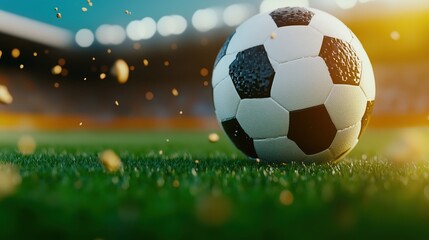 Soccer ball in action during a match at a stadium with sharp focus and vibrant details