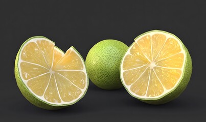 Three limes one whole two sliced showing segments