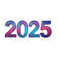 2025, Happy new year made of colored 3d coloring numbers with  transparent Background