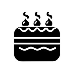 Birthday Cake Icon: Delicious three-layered cake with three lit candles, perfect for celebrating birthdays, anniversaries, or any special occasion.  A simple yet elegant vector graphic. 