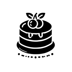Black and White Cake Icon: A simple yet elegant black and white icon of a cake with cherries, perfect for representing celebration, desserts, and sweet treats. 