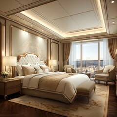 Luxurious bedroom, tastefully decorated