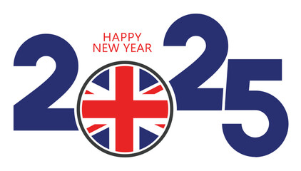 2025 with flag of United Kingdom, New Year 2025 Logo with United Kingdom Flag.