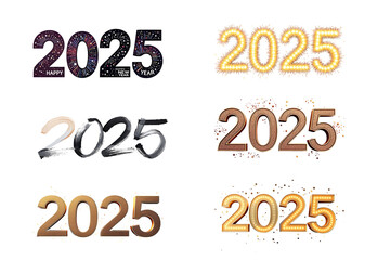 Set of text 2025 golden and black celebration symbol for happy new year with transparent Background