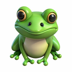 Fototapeta premium A cute cartoon frog with big eyes, sitting upright and showcasing its vibrant green color and smooth skin.
