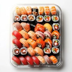 Take sushi on a plastic tray