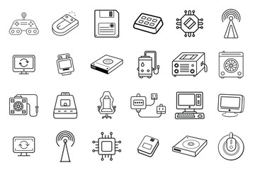 Set of Electronic Devices Icons | Linear Style Vector Illustration