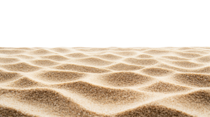 Wavy sand dunes featuring uniform textured patterns with fine grains, forming natural curves and smooth surfaces under natural light. Isolated on transparent background, png.