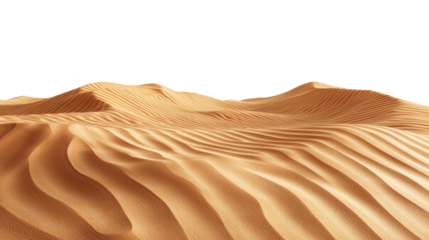 Golden sand dunes with smooth natural wavy patterns and fine texture, resembling desert landscape. Curves and ripples create calm and serene visual appearance. Isolated on transparent background, png.