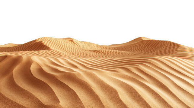 Golden sand dunes with smooth natural wavy patterns and fine texture, resembling desert landscape. Curves and ripples create calm and serene visual appearance. Isolated on transparent background, png.