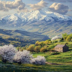 Obraz premium Snowy Armenian mountains in spring