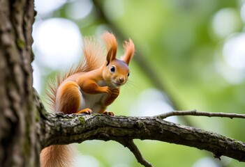 Fototapeta premium A close up of a Red Squirrel in a tree