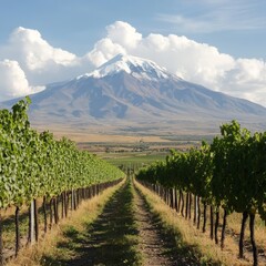 Fototapeta premium Armenian vineyard, Ararat looms