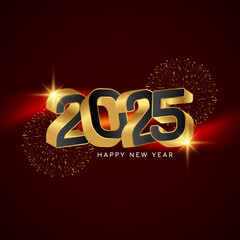 Decorative Happy new year 2025 greeting card with golden text