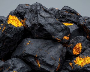 A striking close-up of glowing black coal, showcasing its textured surface and vibrant orange hues.