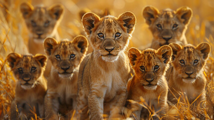 Baby lion and lioness group 