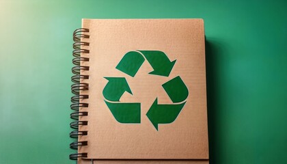 Generated image A close-up of a recycled paper notebook, with the recycling symbol on the cover