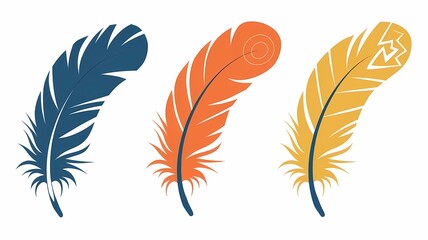 Colorful Cartoon Feathers in Blue, Orange, and Yellow with Decorative Accents