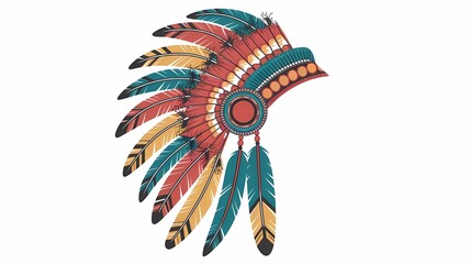 Colorful Native American Headdress Vector Art Featuring Feathers and Ornate Design Elements