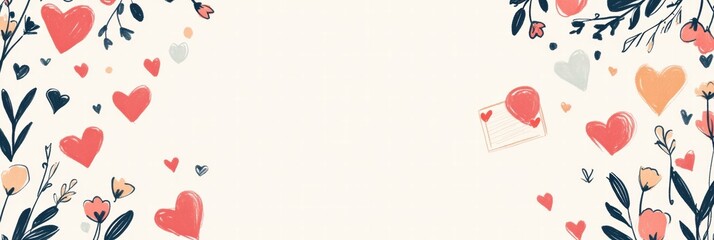 Delicate hand-drawn elements frame a soft backdrop, perfect for writing sweet notes on Valentine's Day, filled with love and creativity. Generative AI
