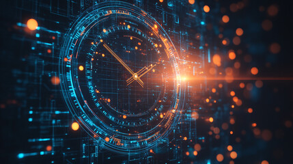 Obraz premium A cyber schedule icon glowing with time management data, symbolizing online school planning tools, real-time scheduling platforms, and digital productivity solutions. 