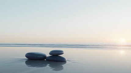 Tranquil Stones Resting Gently On Calm Ocean Shore