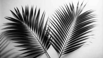 Obraz premium High-Angle View Monochrome Palm Frond Composition, Minimalist Tropical Design, Black and White Leaf Photography Palm leaves, monochrome photography, minimalist design