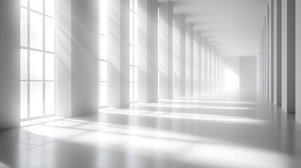 Fototapeta premium Sunlight streams through windows in a white hallway