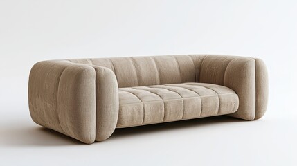 Modern Minimalist Sofa Design with Soft Textured Fabric, Ideal for Contemporary Living Spaces and Stylish Home Decor, Featuring Unique Cushioned Shapes and Neutral Color Palette