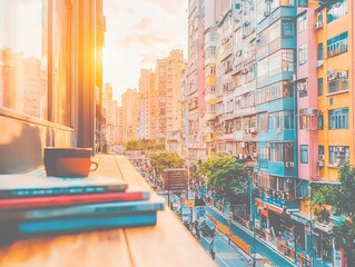 Night view of a city's skyline with skyscrapers, streets, and a river reflecting lights