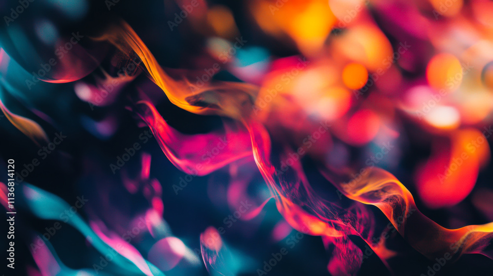 Poster colorful abstract patterns of swirling smoke create an mesmerizing visual display in a dark backgrou